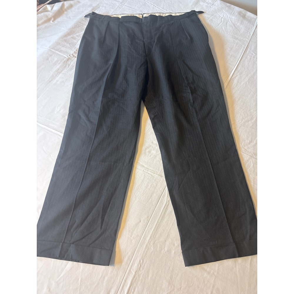 Unbranded Pleated Dress Pants Mens 40x28 Black Herringbone Side Tab Trousers